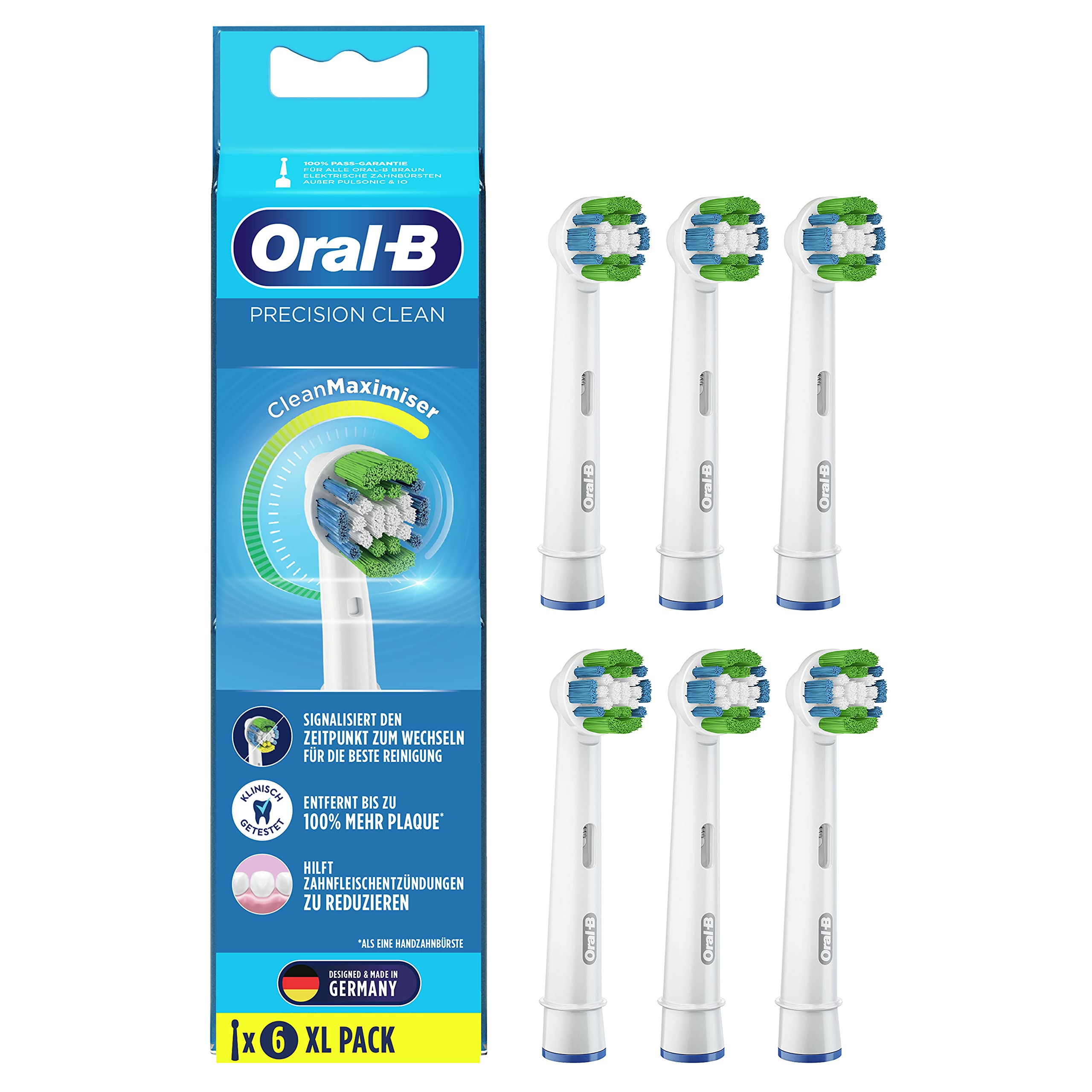 Oral-B Precision Clean Electric Toothbrush Heads Pack of 6 with CleanMaximiser Bristles for Optimal Dental Care, Toothbrush Attachment for Oral-B Toothbrushes
