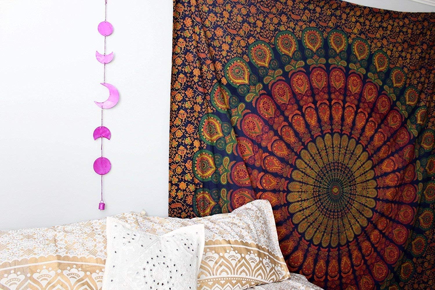 Marubhumi® Indian Traditional Hippie Cotton Tapestry, Rainbow Boho Hippie Beach Coverlet Curtain - Image 4