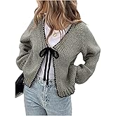 GORGLITTER Women's Tie Front Cardigan Sweater Cute Bow Cozy Fall Fashion 2025 Trendy Long Sleeve Knit Cropped Sweater