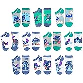 Disney Girls Socks - 10 Pack Crew Socks with Arch Support Featuring Princesses and Lilo & Stitch Designs for Ages 7-14