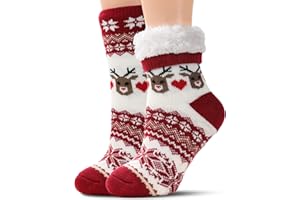 Tough Land Slipper Socks for Women with Grippers Non Slip, Sherpa Lined Slipper Socks