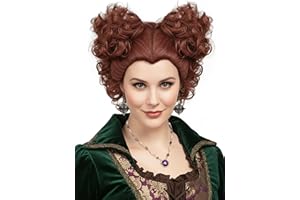 ZGXYZXMY Reddish Brown Vintage Short Curly Wig for Womens Red Witch Wig with Two Buns for Halloween Costume Cosplay