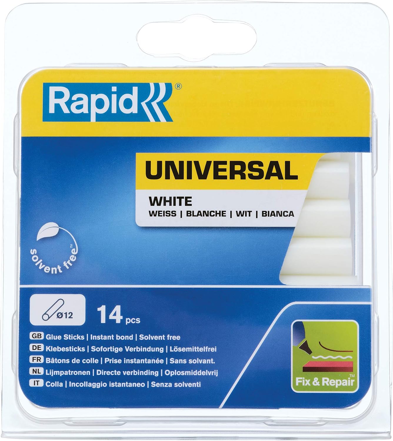Rapid Multi-Purpose White Hot Glue Sticks, Diameter: 12 mm, Length: 94 mm, 125 g, 40107355, 14 Sticks - 94mm