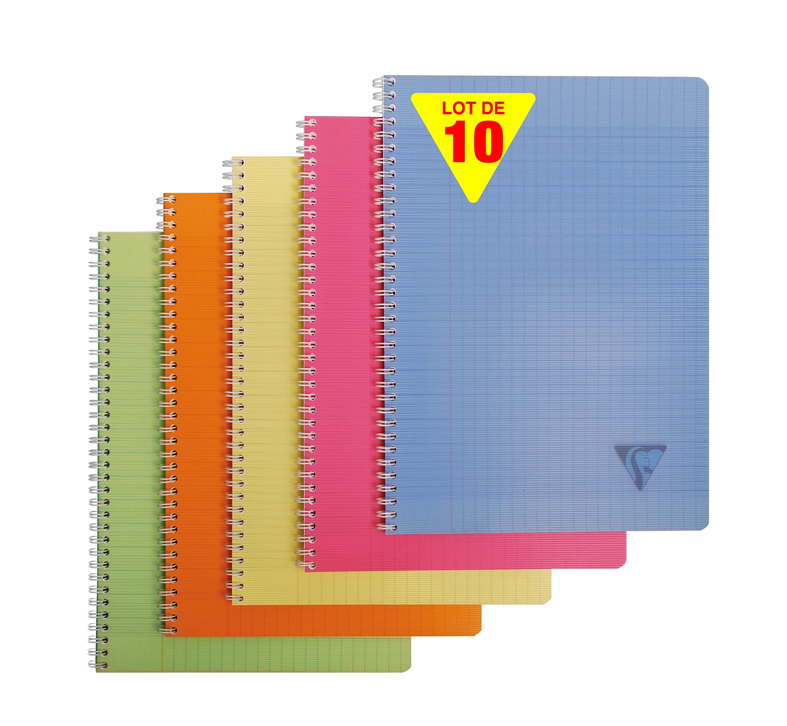 Clairefontaine 328115C LiniColour Fresh Collection Set of 10 Spiral Notebooks A4 21x29,7cm - 100 Seyes Pages - White Paper 90g Clear Polypro Cover Random Colour
