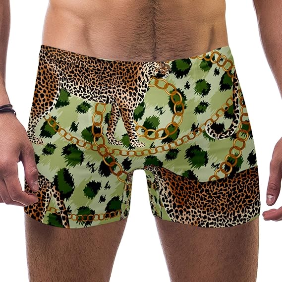 Lorvies Tier Leopard Herren Swim Boxer Slips Kurzer Badeanzug mit