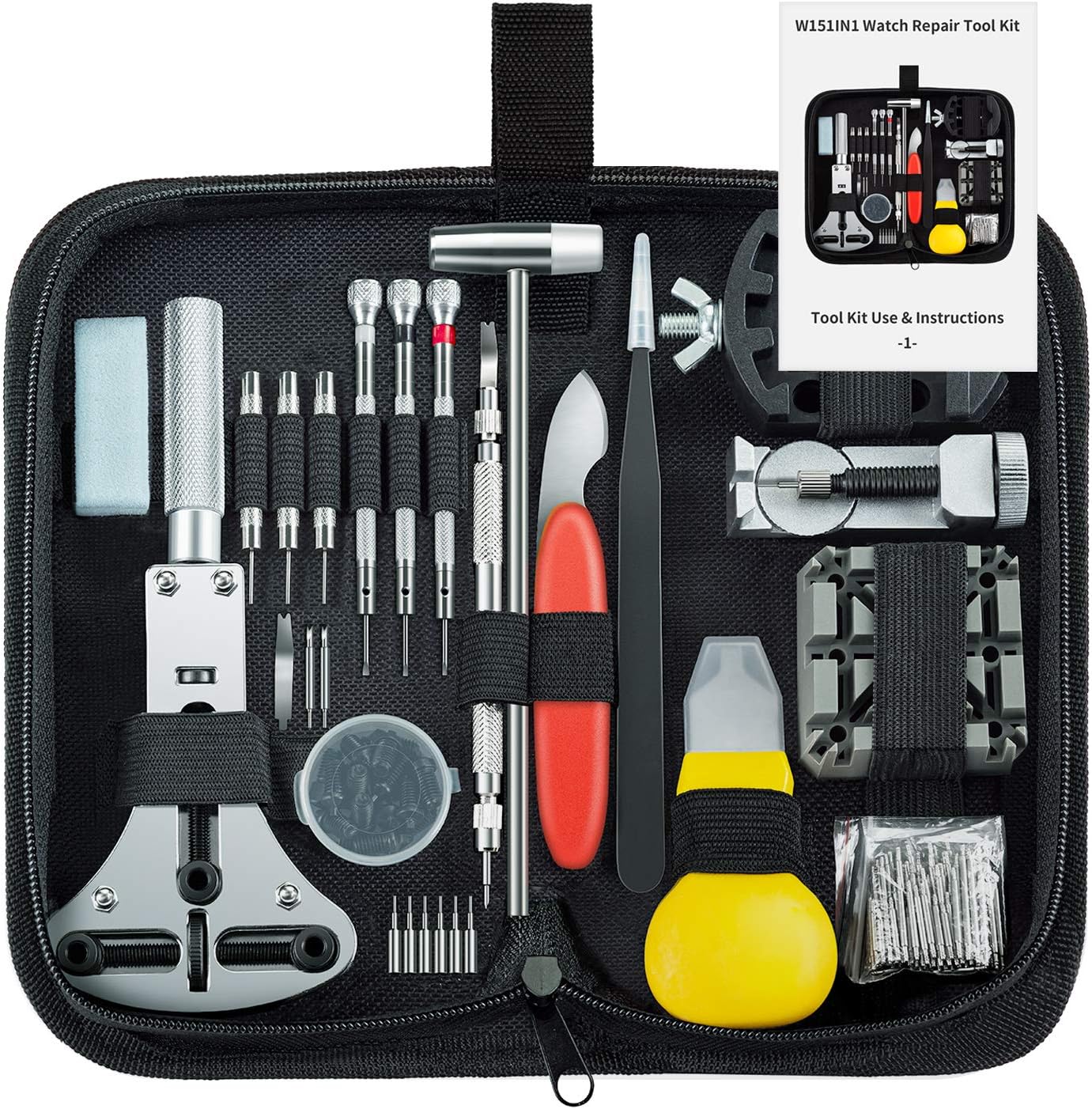 Unamela Professional Watch Repair Kit, Watch Band Tool Link Pin Remover Set, Including Watch Back Case Opener, Spring Bar and Operation Manual, Suitable for Battery Replacement and Strap Adjustment: Home Improvement
