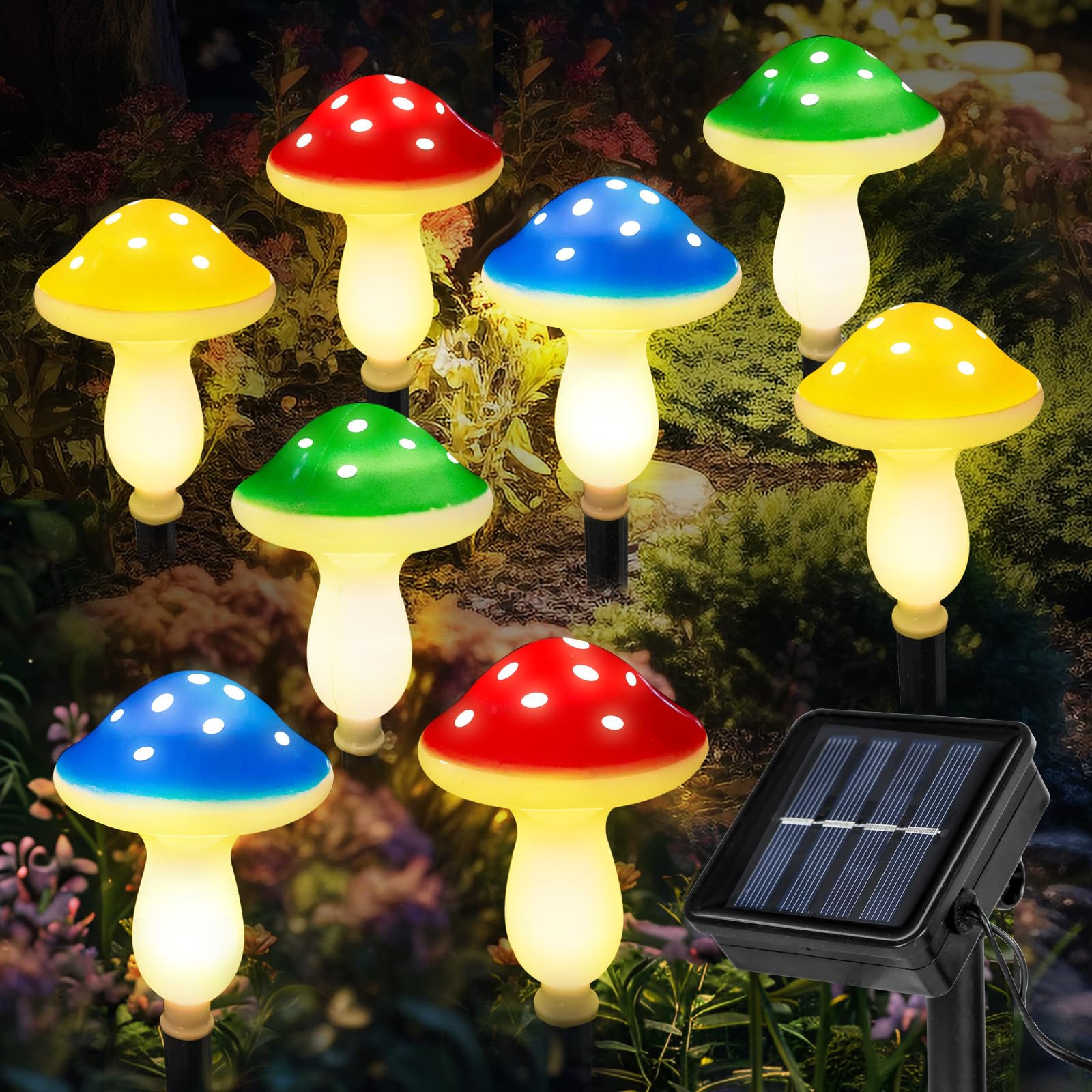 Kyduu 8 Pack Mushroom Solar Lamps, Waterproof Solar Flower Lights Outdoor Garden Waterproof Ornaments Powered for Lawn Patio Flowerbed Pathway Garden