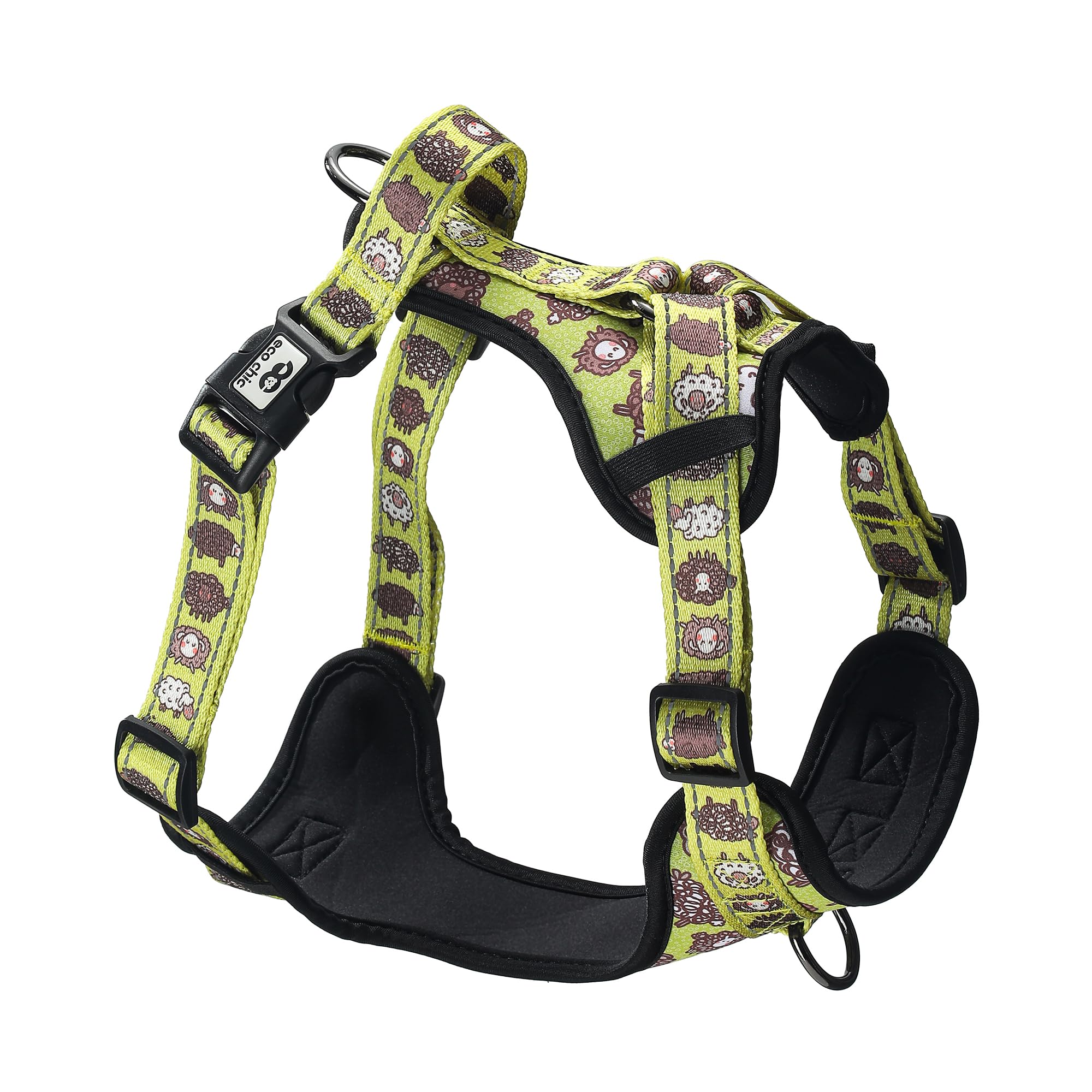 Eco Chic Recycled Comfort Pet Harness Adjustable No-Pull Reflective Padded Dog Vest Harness (Cute Sheep Green Small)