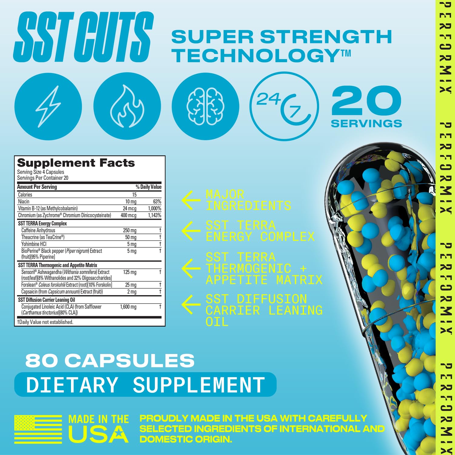 PERFORMIX - SST Cuts - Thermogenic with CLA - Energy, Focus & Mood - Metabolism Support - Hunger Control - Nootropic - Pre Workout - Men & Women - 160 Servings - 2 Pack