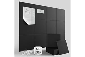 TSJ OFFICE TSJOFFICE Large Cork Board for Wall - Bulletin Board 48" x 36" with 50 Pushpins for Office Decor, Pin Board 12 Pack Felt Wall Tiles with Safe Removable Adhesive Tabs, Corkboard for Home Office - Black