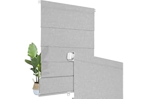 BERISSA No Drill Cordless Roman Shades for Window, Light Filtering Blinds, Solar Privacy Protect Roll up Shades, Easy Install Linen Window Blinds for Inside Mount, 34" W x 66" H, Gray
