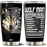 WONWIX Wolf Gifts for Men Wolves Gift for Wolf Lovers Him Dad Husband Legend Facts Tumbler Cup 20oz Insulated Stainless Steel Travel Coffee Mug with Lid Birthday Christmas Fathers Day