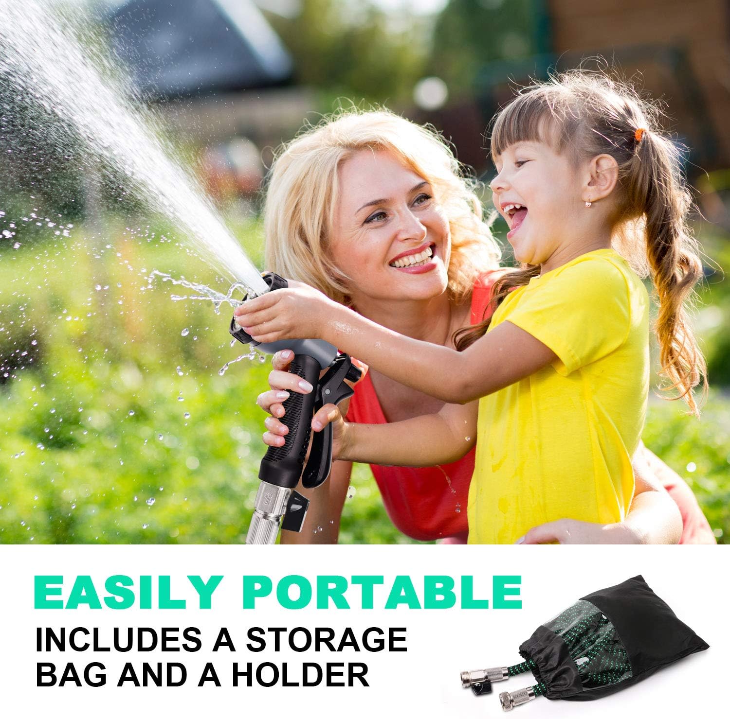 Expandable Garden Hose, 30ft Water Hose with Multilayer Latex Core, 3/4" Nickel-Plated Brass Fittings, Strength Stretch 3750D Fabric,Flexible Hose with 10 Functions Nozzle9(Black Green): Garden & Outdoor