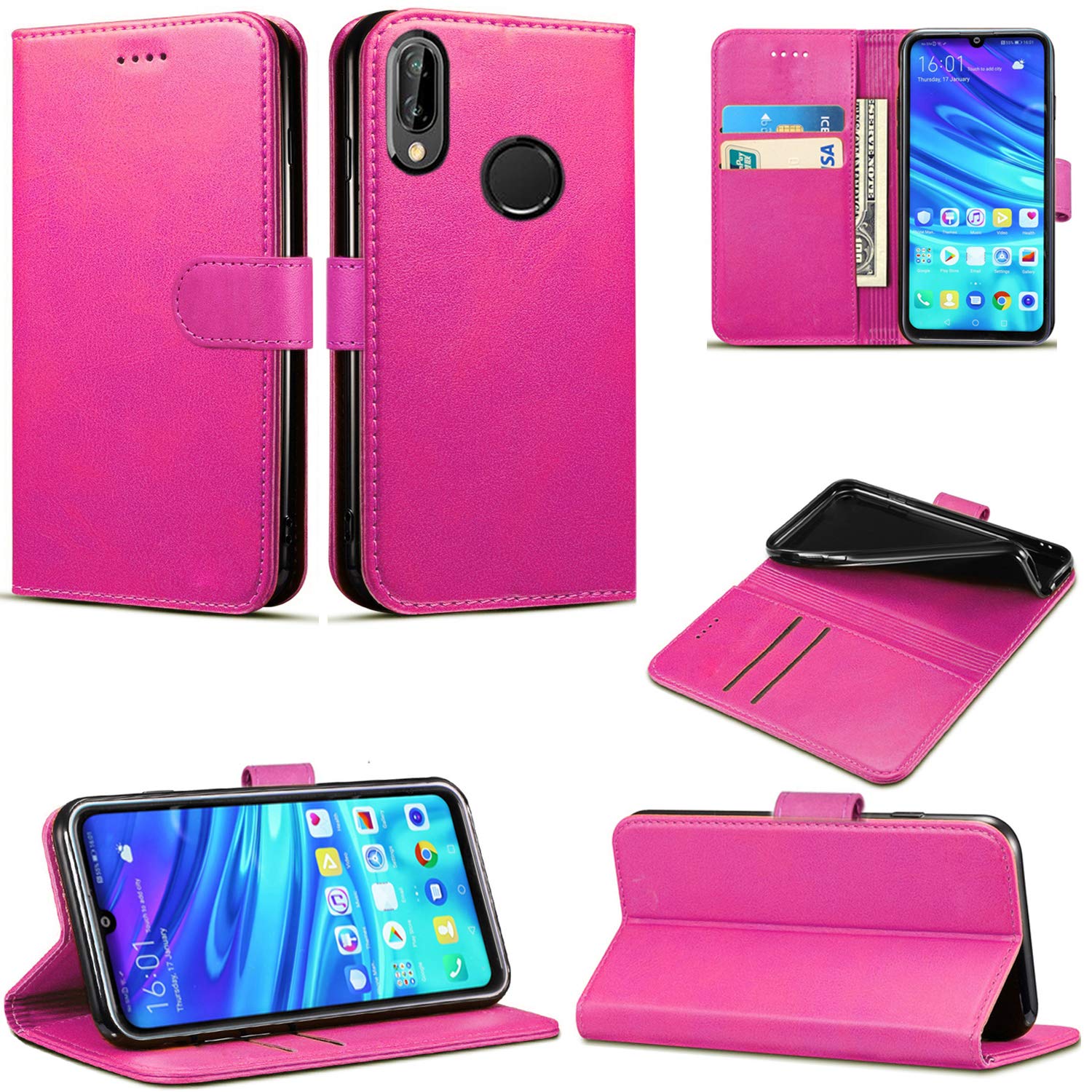 Mobile Stuff Huawei P Smart 2019 / Honor 10 Lite Case, Premium PU Leather Flip Wallet Phone Case Cover with Magnetic Closure Stand Card Holder for Huawei P Smart 2019 / Honor 10 Lite (Pink Book)