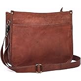 Genuine Leather Crossbody Purse for Women – Medium Satchel Bag with Zipper Pocket – Soft Vintage Boho Handbag