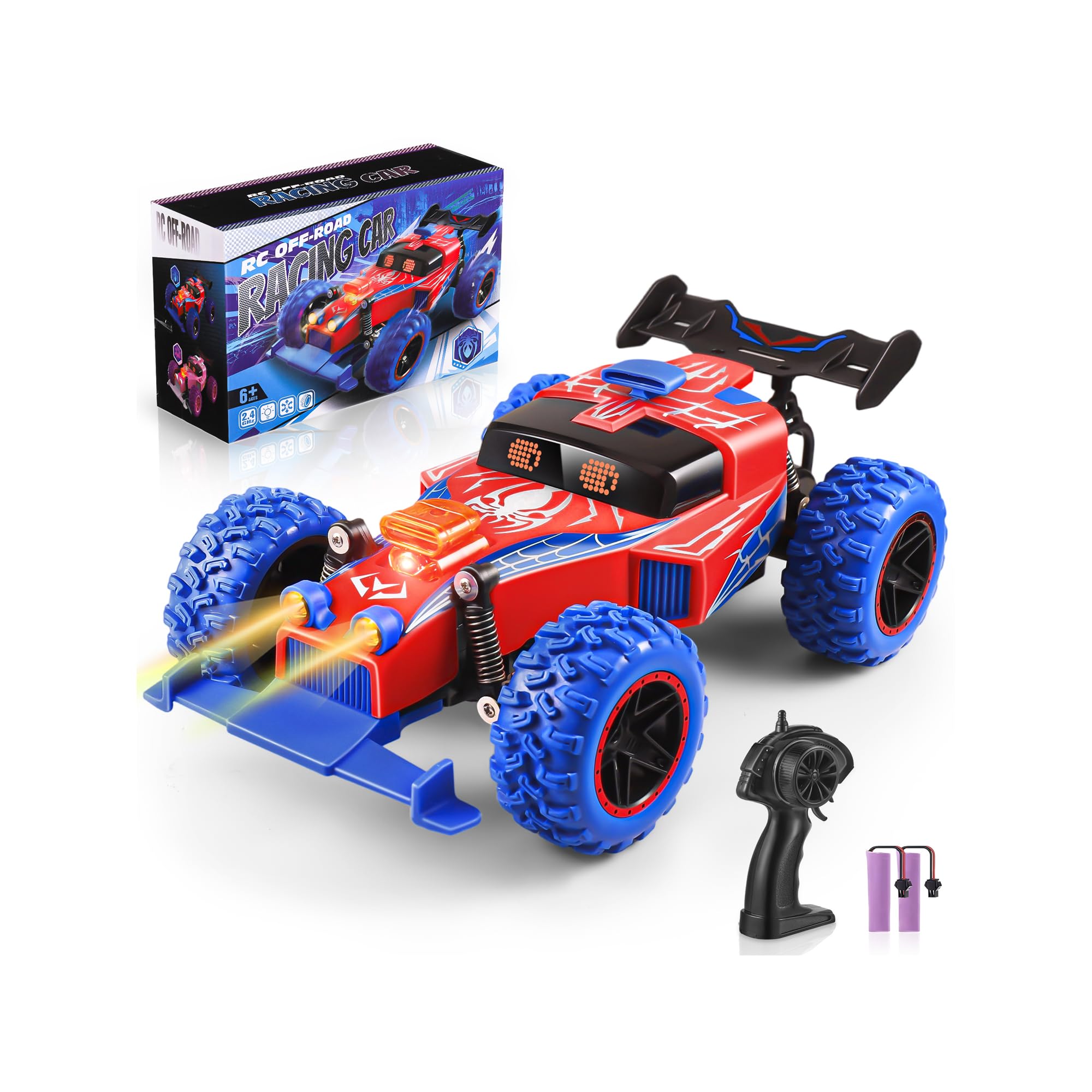Kssvzz Spider Remote Control Cars, 2.4GHz RC Monster Truck for Kids with LED Light, 15KM/H+ All Terrain 1:18 RC Toy for Boys Girls 3 4 5 6 7 8 9 10 11 12 Birthday Xmas Gifts Present Toys