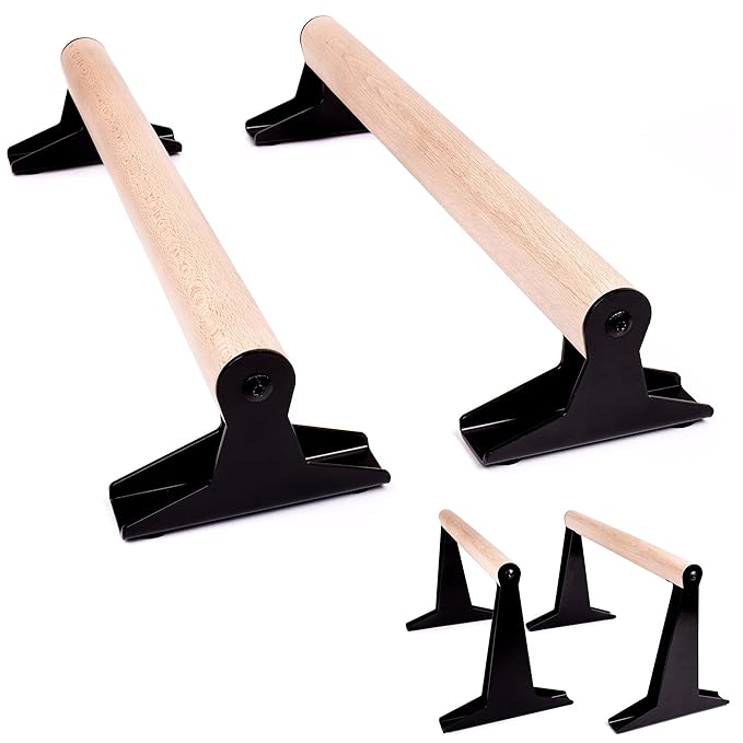 PULLUP & DIP Holz Parallettes, Low & Medium Minibarren Handstand Barren mit ergonomischem Holz Griff, Liegestützgriffe Push-u