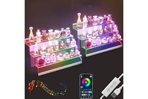 GOLENER 16” Acrylic Display Organizer with LED Light - 3 Tier Perfume Stand and Display Step Shelves Holder, Cologne Organizer for Men, Figures Stand, Porta Perfumes Para Tocador, Clear Riser, 2 Pack Stands