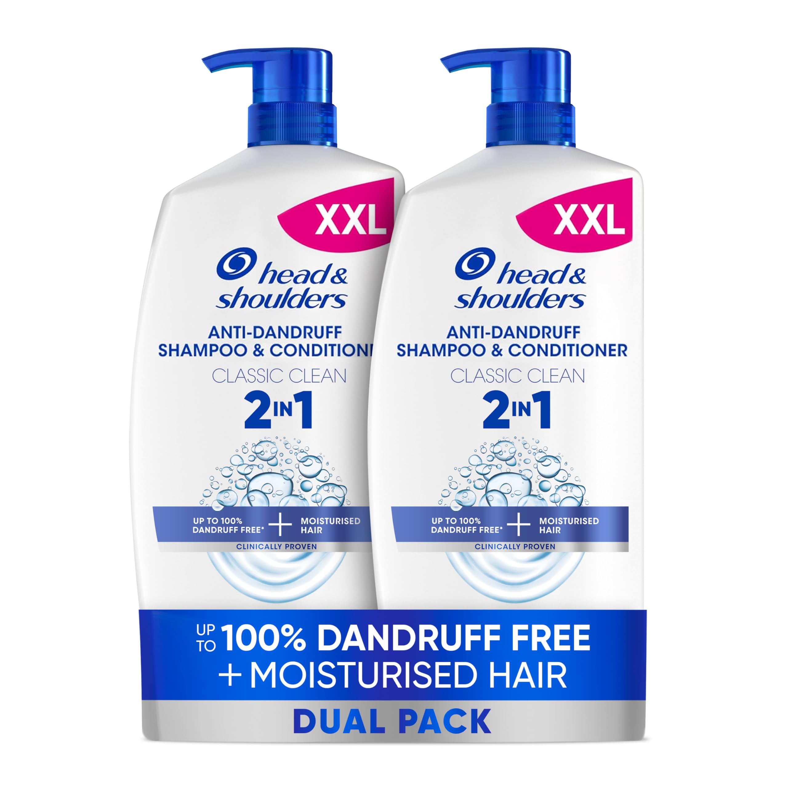 Head & Shoulders Classic Clean 2in1 Anti Dandruff Shampoo, 1000ml. Up to 100% Flake Free, Clinically Proven. For Any Hair and Scalp Type. For Daily use. Clean Feeling (Pack of 2)