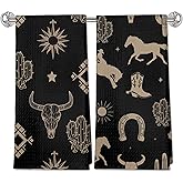 OFJE Boho Western Aztec Cow Horse Bull Skull Decor Kitchen Towels,Black Bohemian Hand Towels,Cow Skull Bathroom Kitchen Towels for Home Decor, 16x24 Inches