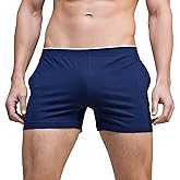 Linemoon Men's Solid Cotton Sleep Bottoms Fashion Simple Active Shorts