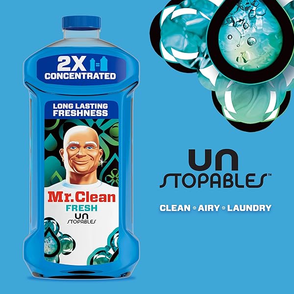 MR. CLEAN ALL PURPOSE CLEANER, FLOOR CLEANER FOR MOPPING HOME, BATHROOM, & KITCHEN, CLEANING LIQUID FOR MOP & BUCKET, CLEANING SUPPLIES, MULTI-SURFACE DILUTABLE, UNSTOPABLES, 41OZ