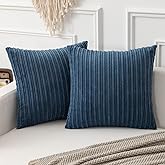 Kevin Textile Throw Pillow Covers Soft Corduroy Decorative Set of 2 Boho Striped Pillow Covers Pillowcases Farmhouse Home Decor for Couch Bed Sofa Living Room 24x24 Inch Dusty Blue