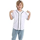Icibgds Kids Baseball Jersey Button Boys T-Shirt Trendy Hip Hop Girls Black and White Short Sleeve Tshirt