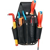 FESA Leather Electrician Tool Pouch - Pocket Caddy Clip On Tool Pouch with Voltage Test Meter Pocket &amp; 5 Other Compartments - Easy On &amp; Off - Fits Belts up to 3" Wide - Handcrafted