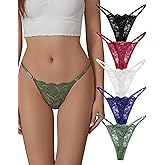 SHARICCA Lace G-String Thongs for Women Adjustable Sexy Low Rise Underwear Breathable T-back Thongs Panties 3 Pack