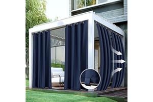 HolidayIdeas Gazebo Curtains Outdoor Waterproof 4 Panels 54x84 Inch-Windproof Weatherproof Privacy Navy Outside Curtains-Grommet Top and Tab Bottom Drape for Patio, Porch, Pergola, Cabana, Backyard