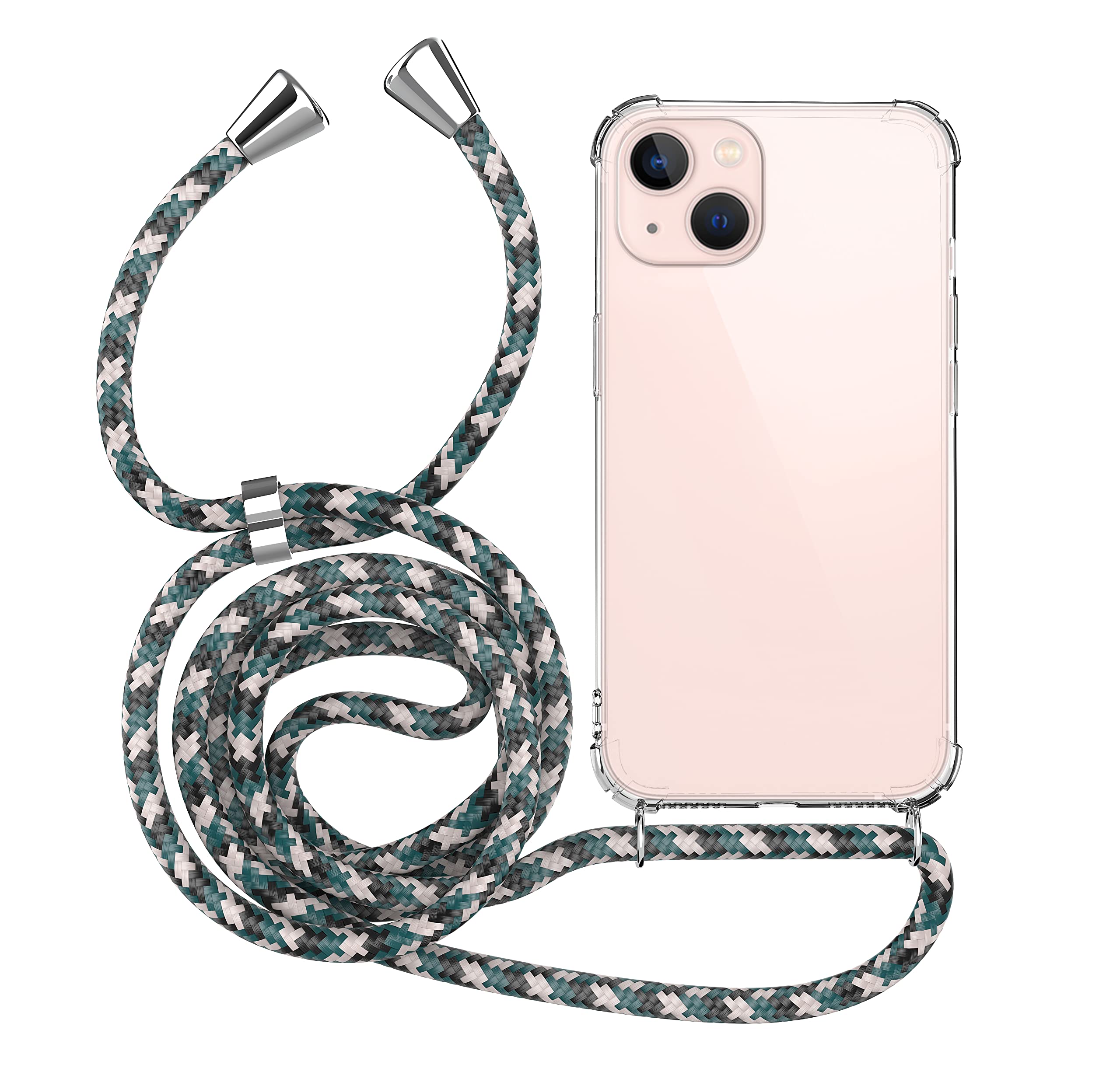 MyGadget Strap Case for Apple iPhone 14 - Crossbody Phone Cover - TPU Silicone Case with Neck Holder - Cord Lanyard Carrier with Rope in Black
