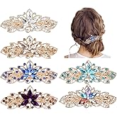 Lawie 6 Pack Fancy Delicate Jeweled Gems Rhinestone Sparkly Glitter Flower French Barrette Metal Hair Clips Bun Chignon Twist Hairpins Ponytail Holder Headpiece Accessories for Women Girl