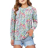 storeofbaby Girls Long Sleeve Shirts Casual Front Pleats Tops Round Neck Blouses 4-14 Years