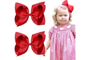 Oaoleer 2PCS 6inch Hair Bows Clips, Red Layered Grosgrain Ribbon Bows Hair Alligator Clips for Baby Girls Infants Toddlers Kids Teens Children