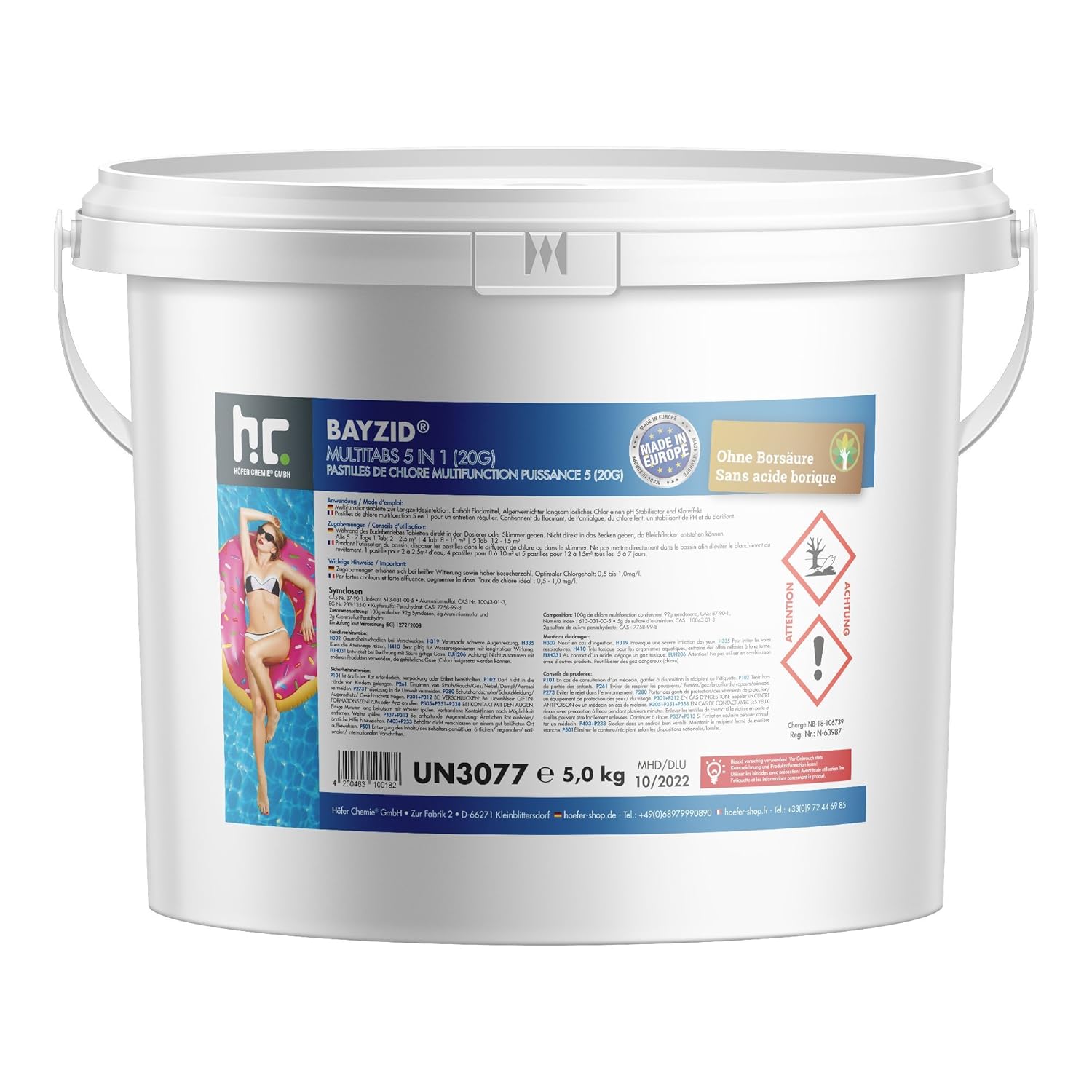 1 X 5 Kg Chlore Multifonction En Pastilles De 20g En Seau De 5 Kg