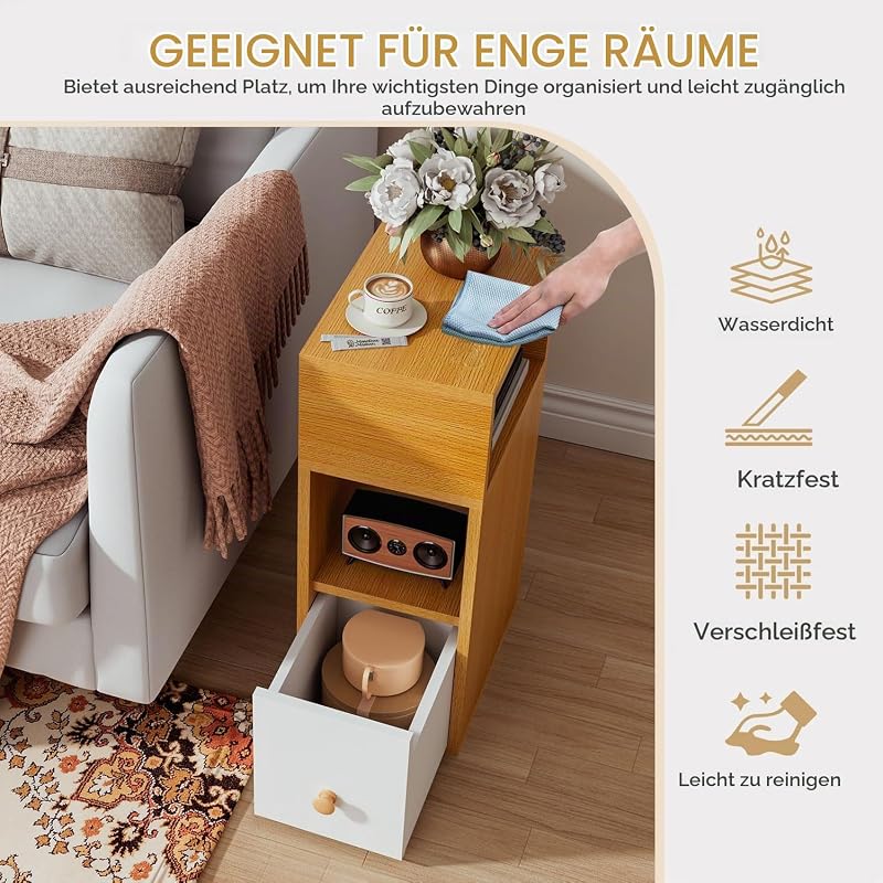 Nachttisch 2er Set, Schmal Beistelltisch,Natürliche WNS006N-2 — Foto 2 von 8