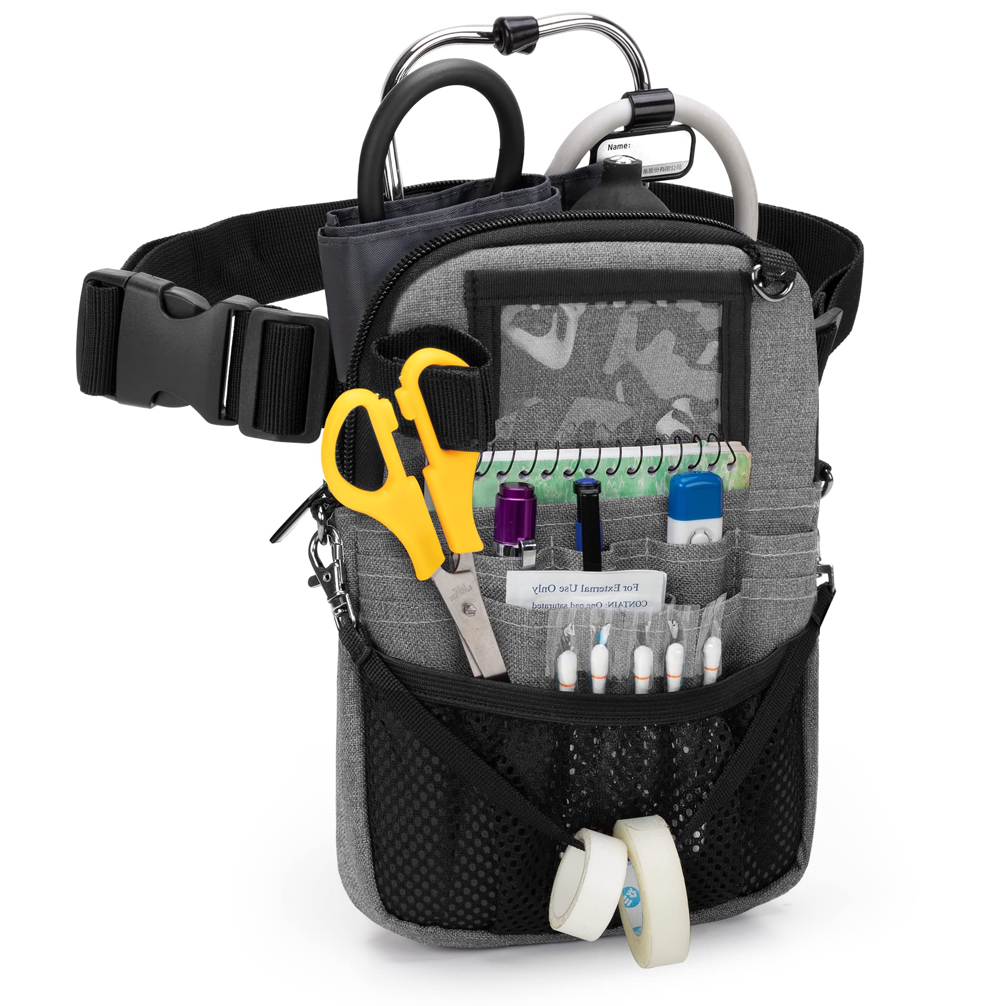 Trunab Vet Nurse Pouch with Multiple Pockets, Nurse Waist Bag Fanny Pack with Adjustable Waist Strap for Stethoscope, Scissors and Other Medical Supplies, Bag Only, Grey - Patented Design