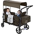MOMFANN Wagon Stroller for 2 Kids, Double-Seater Baby Wagon with Canopy, Adjustable Handle and Pull Bar, Compact Design for Toddlers and Infants, for Outdoor Adventures (Brown)