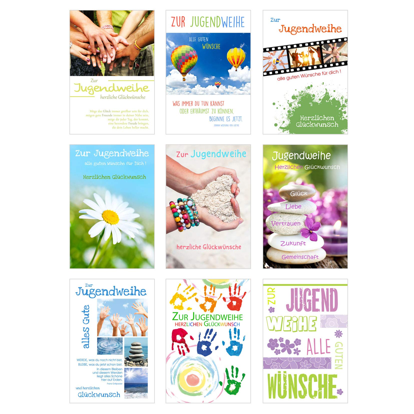 Edition Seidel Set of 9 Premium Cards for Youth Consecration with Envelopes (Double Cards/Folding Cards with Envelope) Card Postcard Youth Consecration Cards