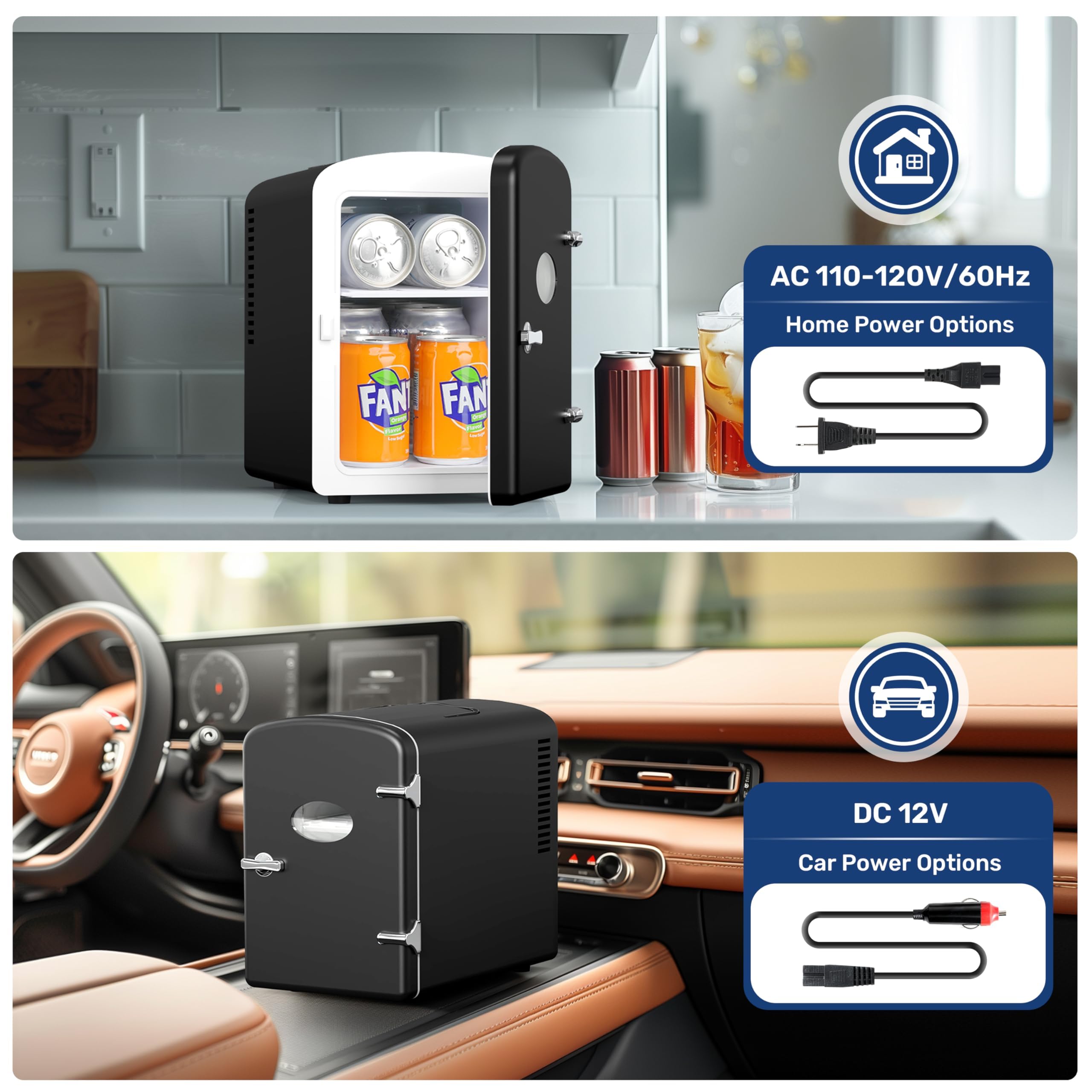 Simple Deluxe 9 Can Mini Observation, Portable Cooler & Warmer Freon-Free Small Refrigerator, Compact Fridge for Skincare, Beverage, 6L with Window, Black