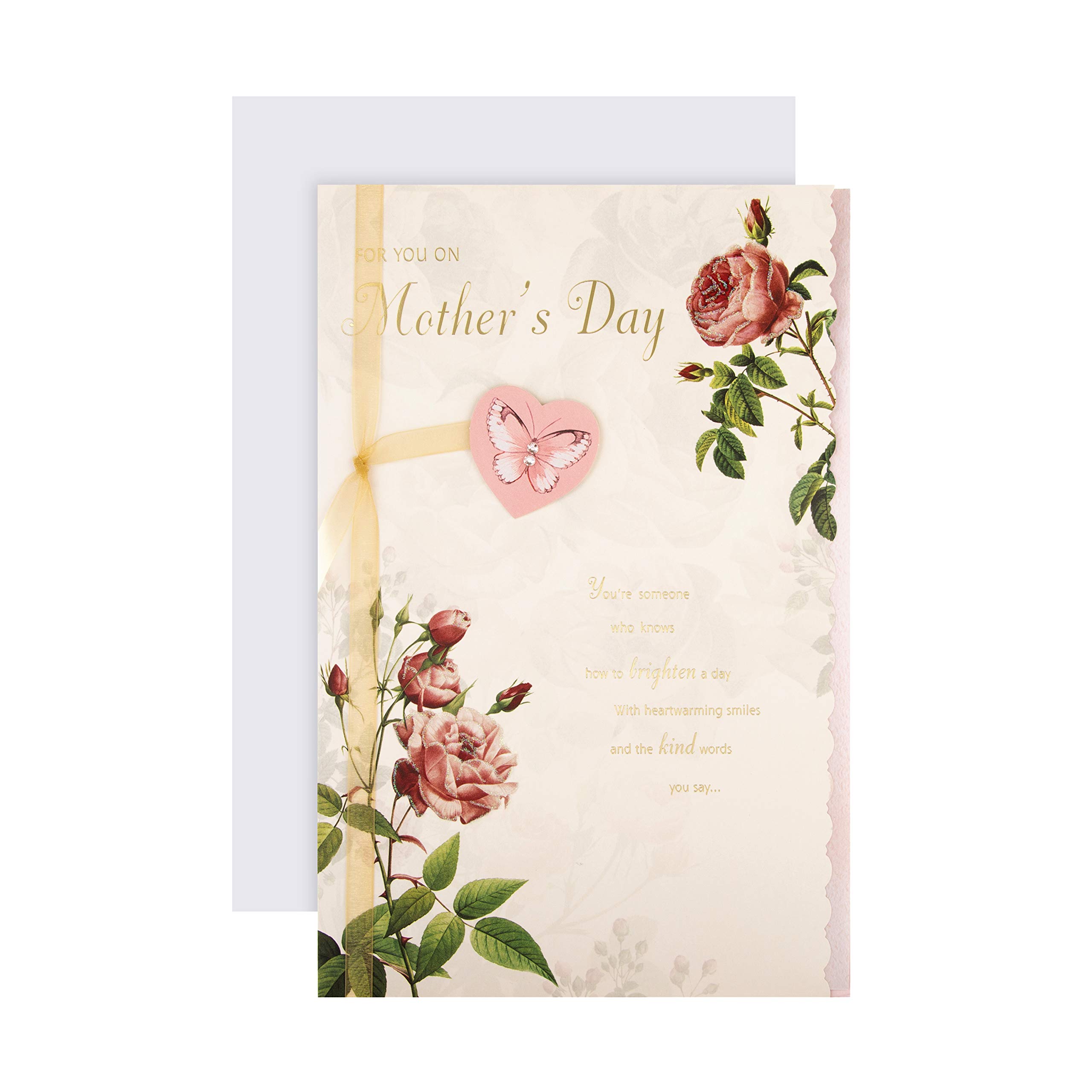 Hallmark Mothers Day Card, Traditional Floral Design, for Mum, Grandma, Auntie, Cream, Pink, Red