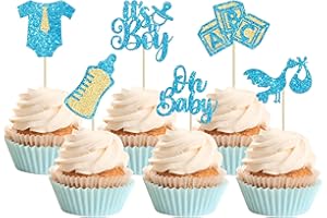 Gyufise 24Pcs Baby Shower Oh Baby Cupcake Toppers It's a Boy Cupcake Picks Glitter Tie Onesie Baby Bottle Cake Picks Decorations for Gender Reveal Baby Shower Boys Birthday Party Supplies Blue