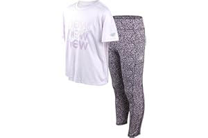 New Balance Active Girls Leggings Set - 2 Piece Short Sleeve Girls Shirts and Leggings Kids Yoga Athletic Workout Set (7-16)