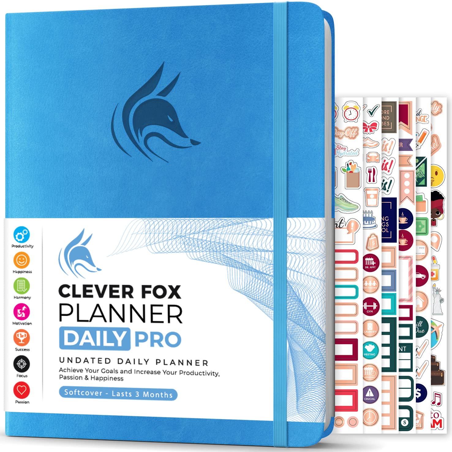 Clever Fox Planner Daily PRO - Daily Life Planner and Gratitude Journal to Increase Productivity, Time Management and Hit Your Goals, Undated, A4 Size - 21.5x28cm, Lasts 3 Months (Blue)