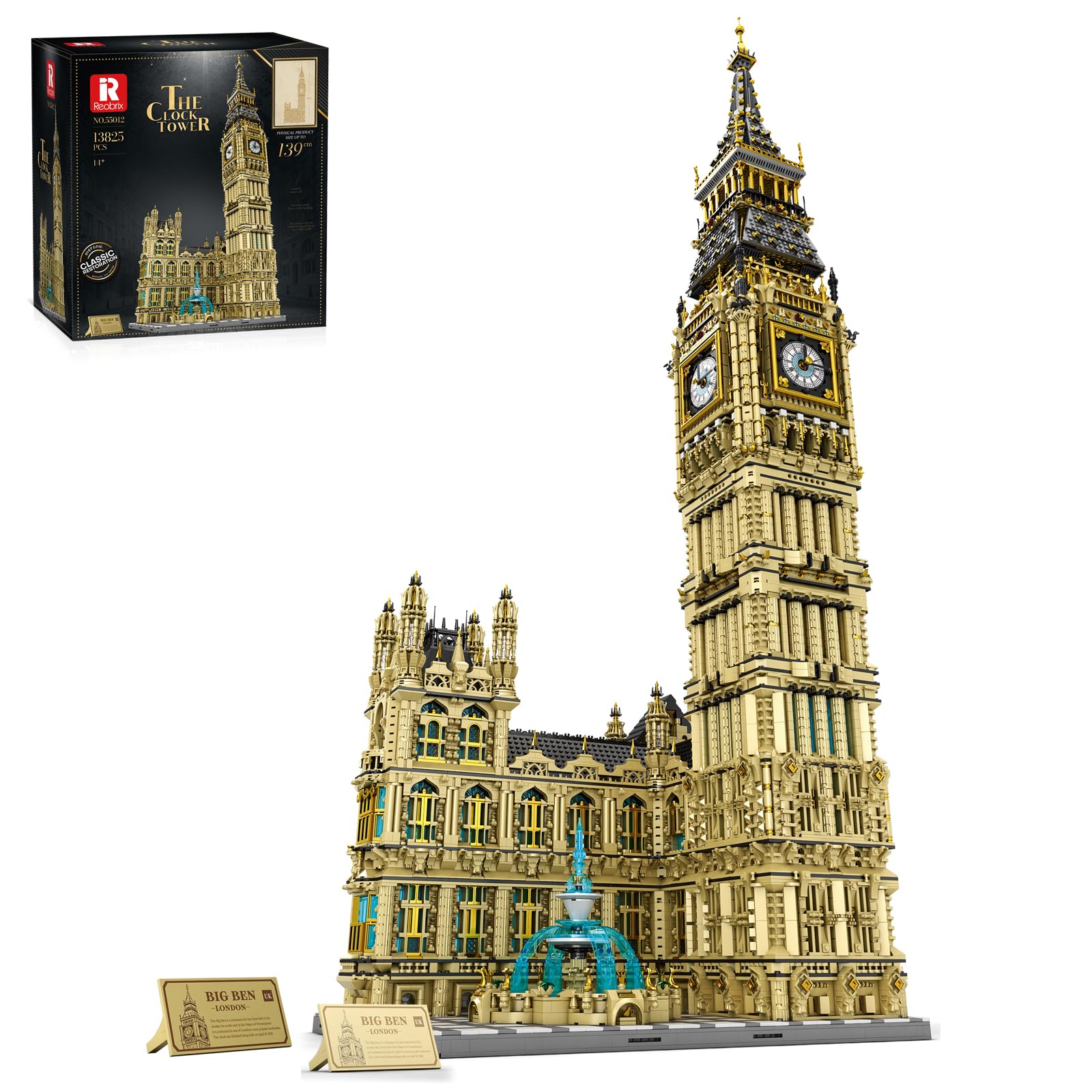 Reobrix London Big Ben Building Set, Large Landmark Tower with Working Clock, Height 139CM, 13,825Pcs Challenge Adults Brick Kit, Simulation Architecture Display Toy Construction Model Gift