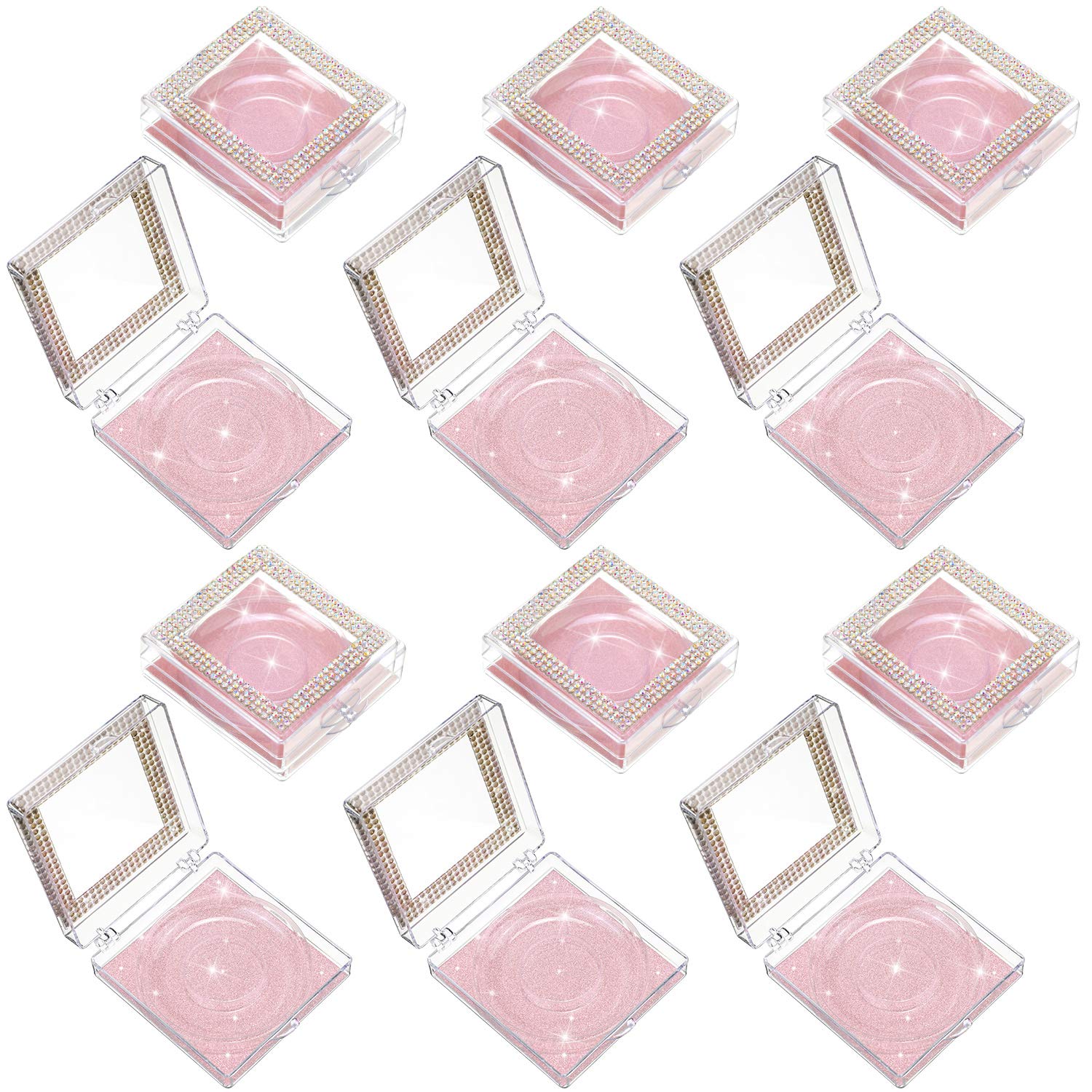 Photo 1 of 12 Pieces 3D False Eyelashes Packaging Boxes Rhinestones Square Lash Case Empty Eyelash Storage Boxes with Glitter Paper and Clear Tray for Women Eyelash Care(Rose Gold)