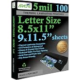 Apache Letter Size Laminating Pouches, 5 Mil, 100 Pack, 9 x 11.5" | Holds 8.5 x 11 Inch Projects, Thermal Laminator Compatible Laminating Sheets, Super Clear, Round Corners