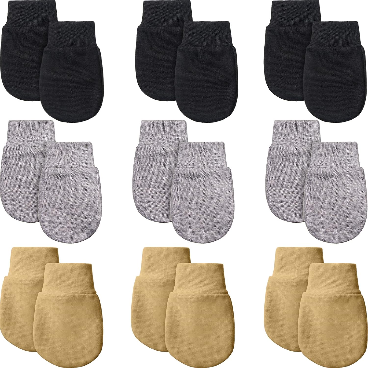 9 Pairs Newborn Baby Mittens Infant Toddler Gloves No Scratch Mittens Unisex Cotton Gloves for 0-6 Months Baby Boys Girls (Black, Gray, Khaki): Clothing