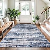 SIILOOM 4x6 Modern Abstract Rug for Farmhouse, Navy Blue Gray Neutral Multi Super Soft Washable Rug with Non-Slip, Low-Pile Indoor Door Area Rugs for Living Room Bedroom, Carpet with Non-Shedding